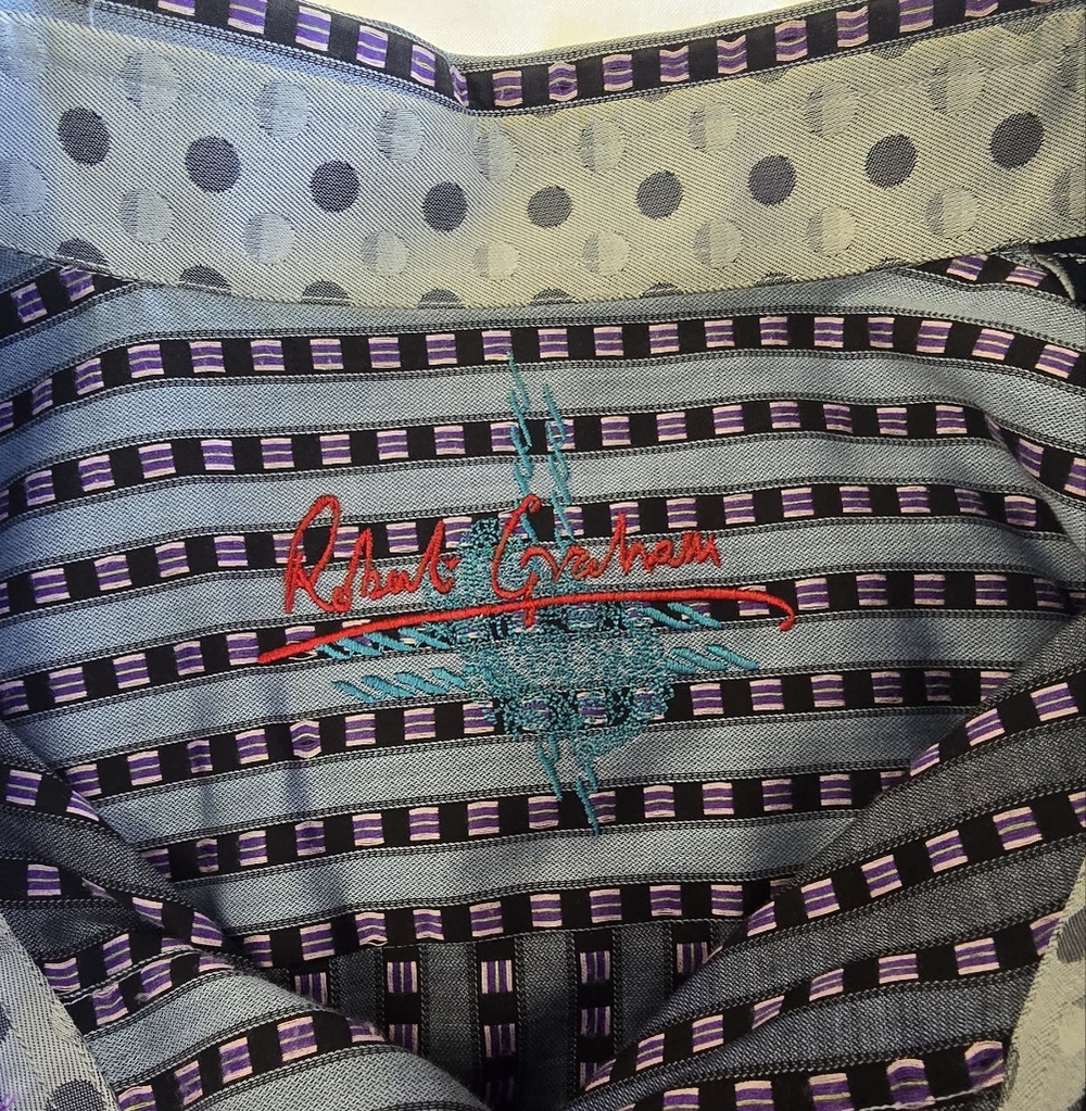 Robert Graham Shirt 3XL Blue Purple Texture Black Paisley Cuffs - Picture 12 of 12